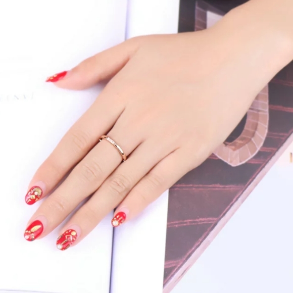 Rose Gold Tiny Diamond Band Ring - Picture 6 of 7